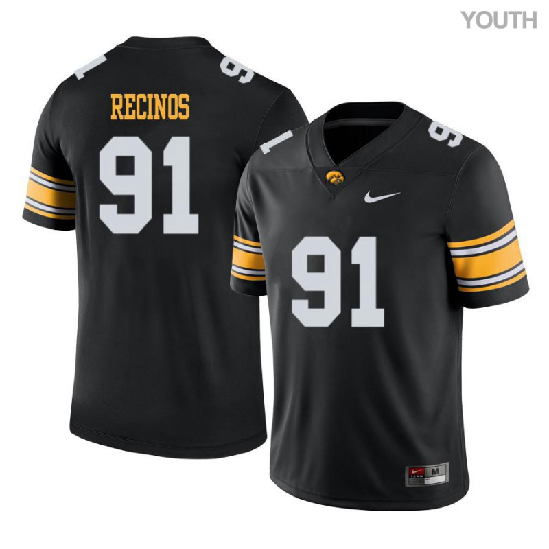 Youth Iowa Hawkeyes NCAA #91 Miguel Recinos Black Authentic Nike Alumni Stitched College Football Jersey GP34F20OK